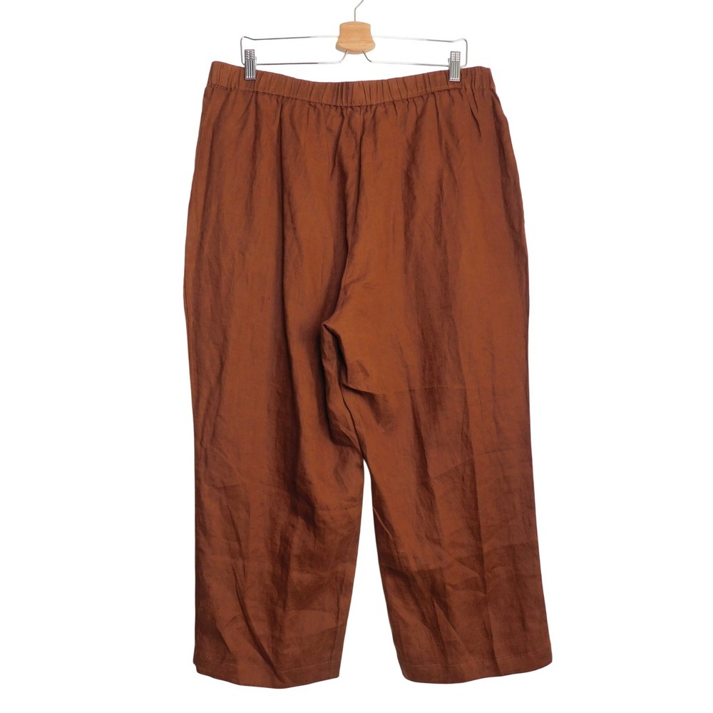 Quince Tapered Ankle Pant Womens XL Chocolate Brown 100% European Linen Elastic - Picture 2 of 5